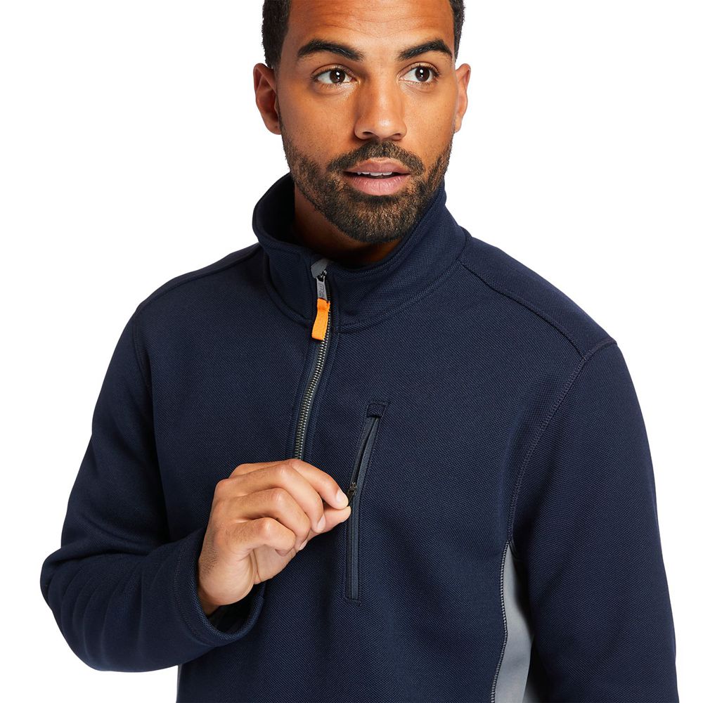 Timberland Mens Sweatshirts PRO® Studwall Quarter-Zip Textured Fleece - Navy - India SR6427938